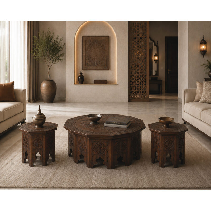 Osmanlı Stil El Oyma Ahşap Kümbet Sehpa Takımı Maison Vuçin'da