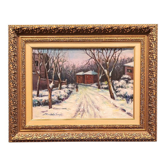 Ressam Mustafa Bayar İmzalı Duralit Üzeri Yağlıboya Peyzaj